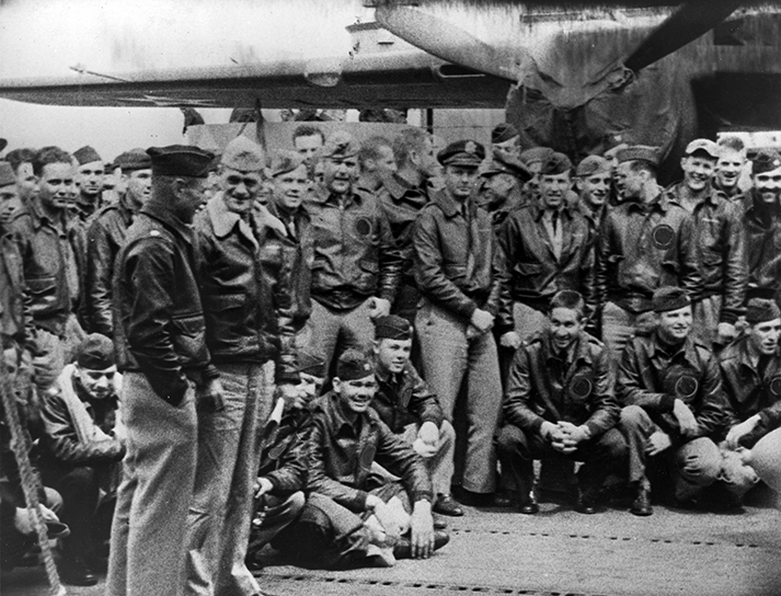 General Doolittle with his Fliers on the deck of the USS Hornet