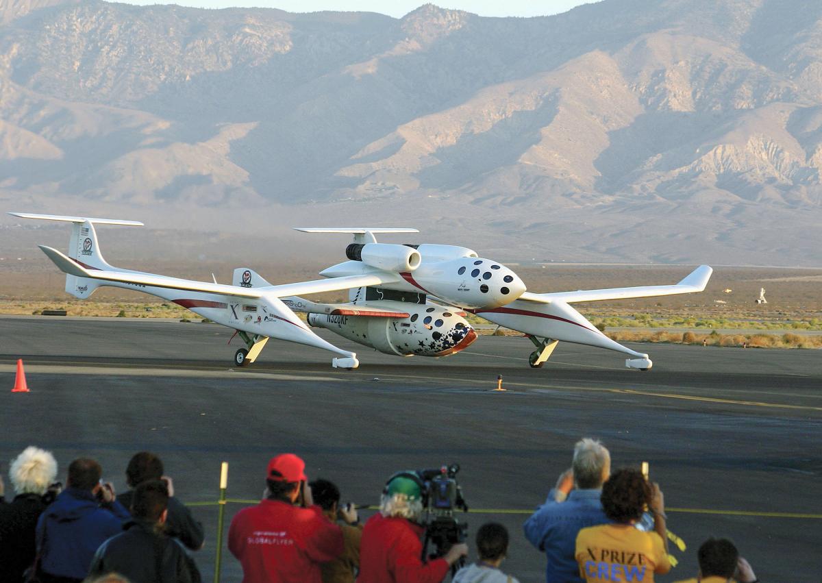 Ansari XPrize 1st Flight for SpaceShipOne: White Knight and SS1 taxing out to take off