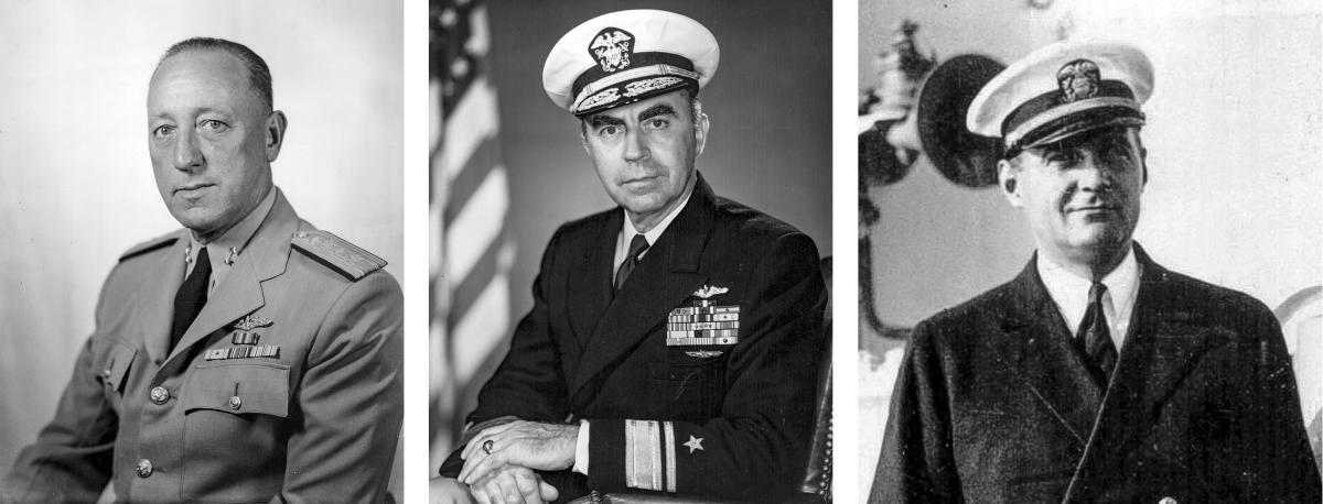 Portraits of Rear Admiral Charles Lockwood,  Lieutenant Commander Lewis “Lew” Parks, and Rear Admiral John H. “Babe” Brown 