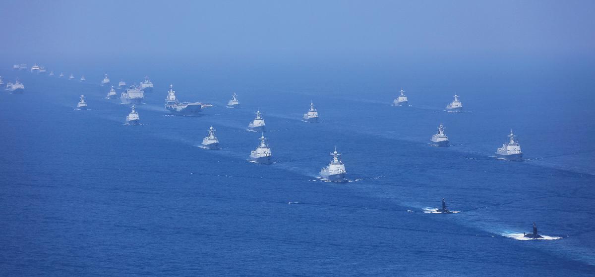 Aerial view of a Chinese PLAN battle fleet