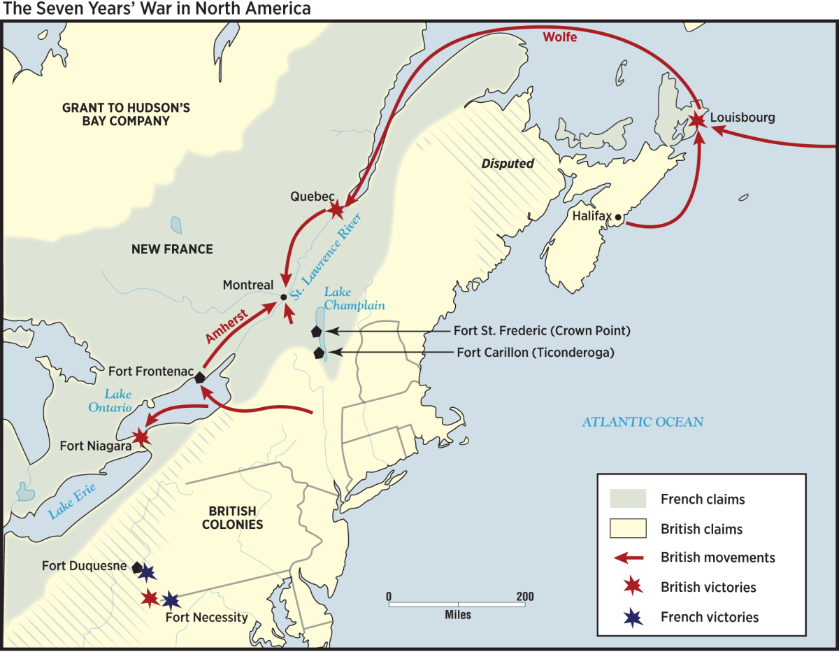 Map showing The Seven Years' War in North America