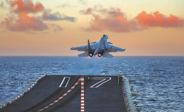 The Chinese military is fielding 4th and 5th generation capabilies, such as this J-15 fighter taking off from the carrier Shandong. In a fight in the western Pacific, the enemy will get a vote. 