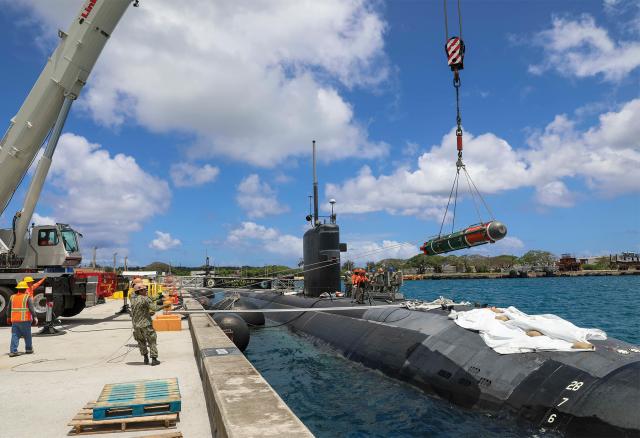 The Navy’s offensive mine capabilities include the Submarine Launched Mobile Mine—here, being loaded on the USS Annapolis (SSN-760). But these weapons work only in shallow water and can be delivered only by Improved Los Angeles–class submarines, which in the event of conflict will be in demand for other missions.