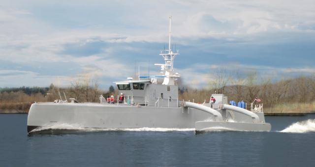 Extra-large autonomous unmanned systems also are far more cost-efficient than manned platforms. The antisubmarine warfare continuous trail unmanned vehicle, shown here, costs $25 million per vessel and can access mined waters from well over the horizon, with a range of 10,000 nm when operating at 12 knots.