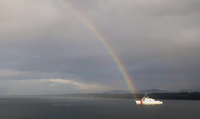 Coast Guard Cutter and a rainbow 