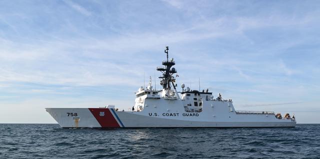 The USCGC Stone (WMSL-758)—the ninth Legend-class national security cutter in the Coast Guard Fleet—navigates in the Atlantic Ocean. As new surface assets come online, the Coast Guard must adequately train its engineers to maintain these new and more complex systems.