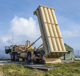 Air and missile defense in the Indo-Pacific is a joint effort. Here, an Army Theater High Altitude Air Defense (THAAD) System is deployed to Rota International Airport in the Northern Mariana Islands. Army THAAD and Patriot systems can integrate with Navy Aegis platforms to create an umbrella over high-value bases and assets in the theater. 