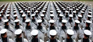 Navy sailors practice for a military parade in Beijing 