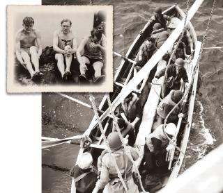 Right: The Spencer lowers a boat to retrieve survivors from U-175. Above: Hypothermic, wounded, most of the German survivors were grateful to have been rescued, “although one Nazi officer spat at a Coast Guard lieutenant.”