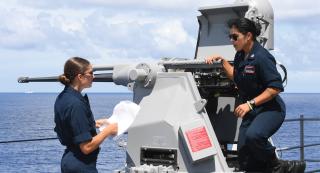 Sailors review a pre-check list for a Mk 38 25-mm gun system prior to a gun exercise on board the USS Germantown (LSD-42). Each ship department should designate a safety sailor and provide him or her with a safety audit checklist in accordance with the Navy Occupational Safety and Health program.