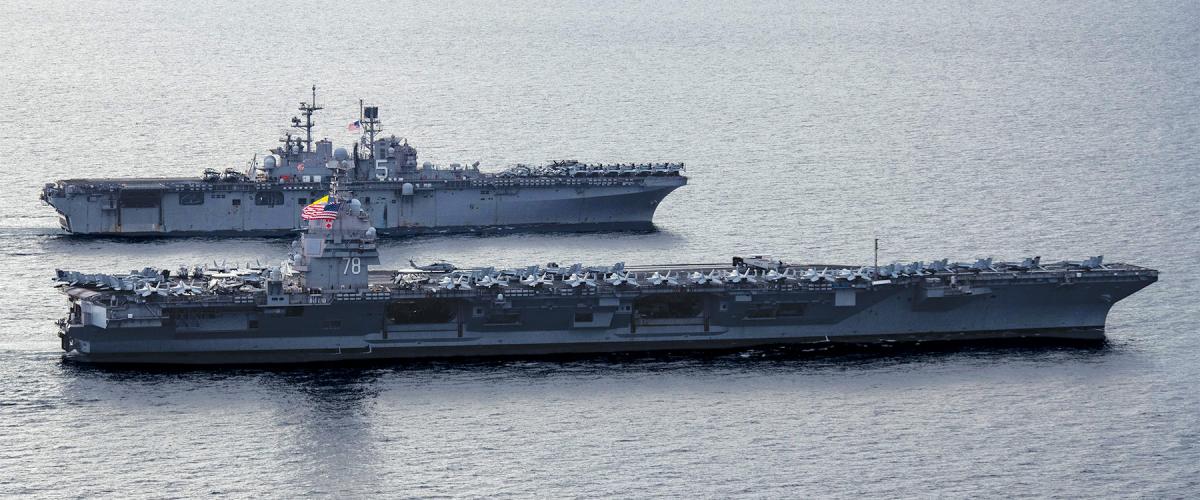 The USS Gerald R. Ford (CVN-78) and Bataan (LHD-5) sail in the Mediterranean. U.S. security strategy and policy require forward-deployed naval forces that can defend the global order and maintain command of the sea. It is the fundamental importance of these two functions that the Navy must deal with in crafting any new strategy document.