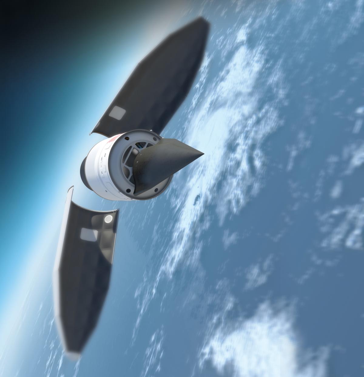 Concept art of a hypersonic weapon launching in earth orbit