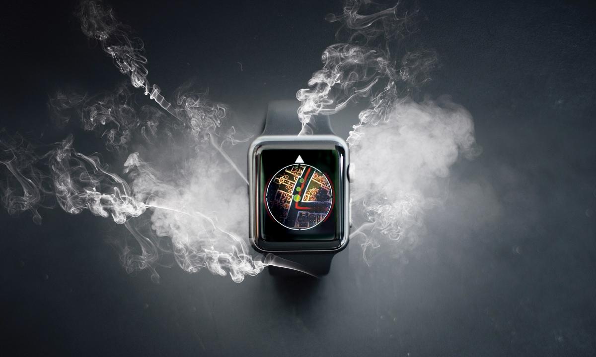 CGI concept of a wrist-wearable GPS map with smoke