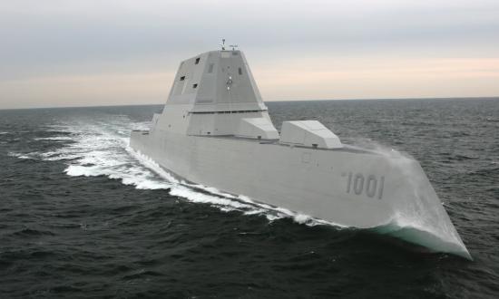 Starboard bow view of the USS Michael Monsoor (DDG-1001) on sea trials.