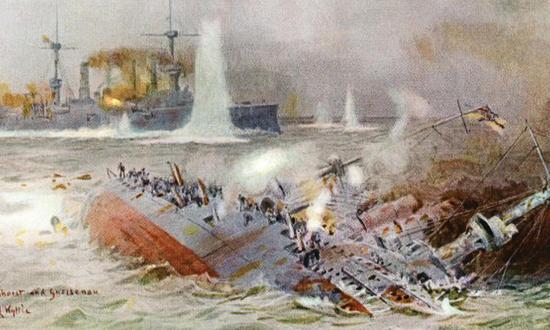 8 December 1914: The Scharnhorst sinks with all hands after having staved off the inevitable for hours against a superior British force in the Battle of the Falkland Islands.