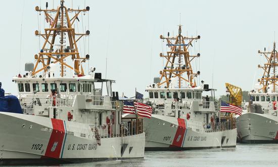 The first three fast response cutters—the USCGC Richard Etheridge (WPC-1102), Bernard C. Webber (WPC-1101), and William Flores (WPC-1103). 