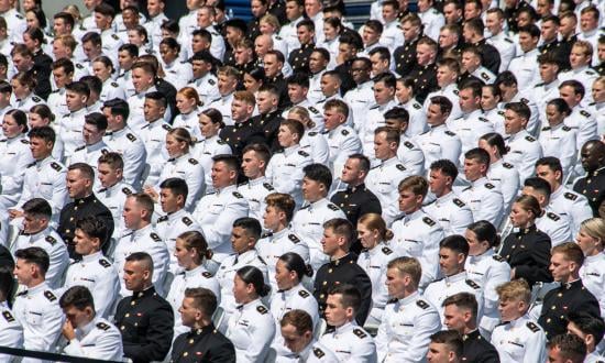 he U.S. Naval Academy’s class of 2023 midshipmen give the oath of office during their graduation and commissioning ceremony.