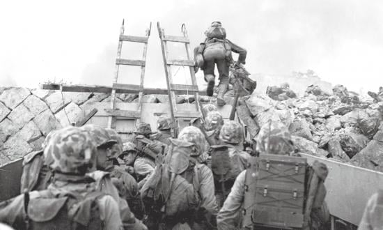 U.S. Marines breach the seawall in Inchon Harbor, September 1950.