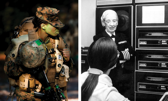 Diptych showing a Woman Marine and Grace Hopper