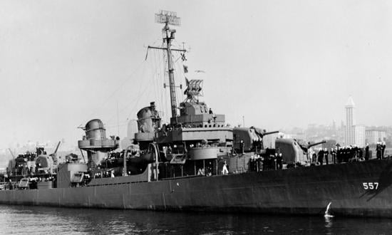 Johnston (DD-557) off Seattle, Washington, 27 October 1943. 