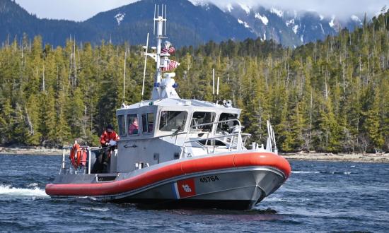 A Coast Guard 45-foot Response Boat-Medium (RBM) crew prepares the deck for vessel tow training in Tongass Narrows, Ketchikan, Alaska. Based on the author’s recent study, Coast Guard men and women working on RBMs are exposed to whole-body vibrations well above the safe occupational exposure limit.
