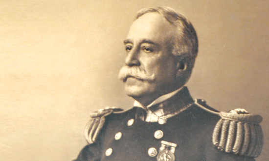 Composite image of Admiral George Dewey and his insignia