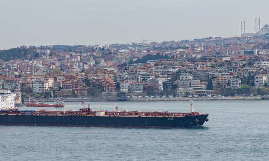 Cargo ship in the Bosphorus Strait
