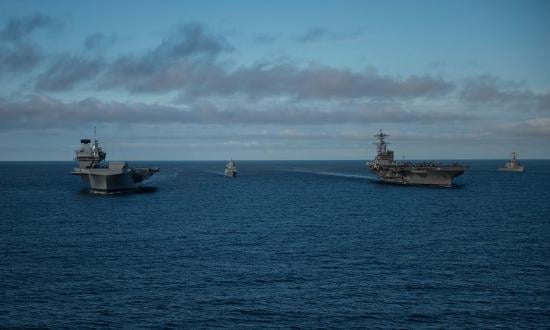 HMS Queen Elizabeth and USS George H. W. Bush at sea in 2017