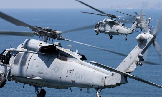 MH-60S Seahawks assigned to Helicopter Sea Combat Squadron 8 complete the squadron’s final flight near San Diego prior to its deactivation ceremony. The lack of a dedicated special operations support squadron in the Navy could negatively affect the operational readiness of the United States in the Indo-Pacific.  