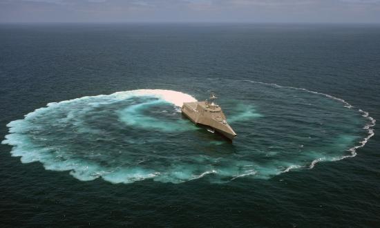 Littoral Combat Ship making tight turns