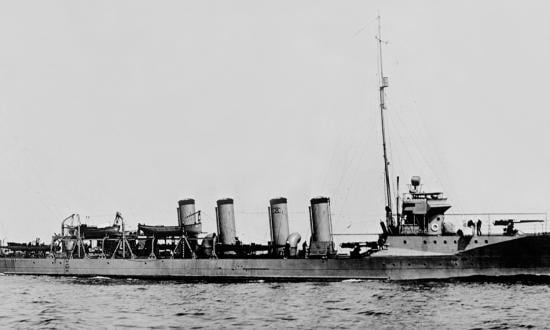 The Jacob Jones is underway in 1916 soon after her launching. She would become the first U.S. destroyer lost to enemy action.