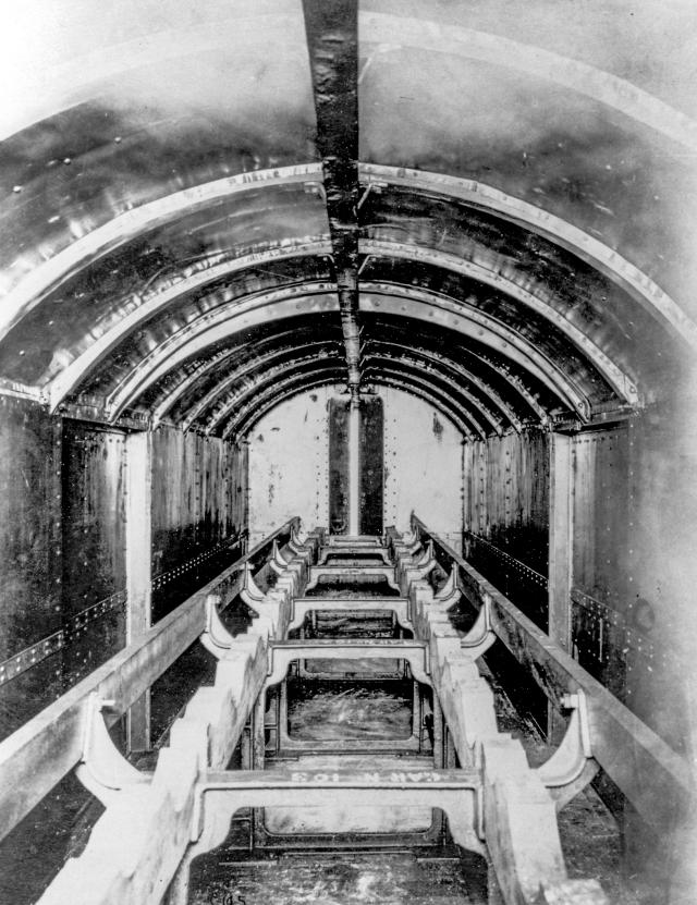 Interior of a 14" naval railway battery ammunition car lined with bullet-proof steel