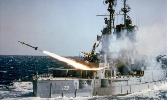 USS Mississippi (EAG-128) Fires a Terrier surface-to-air missile