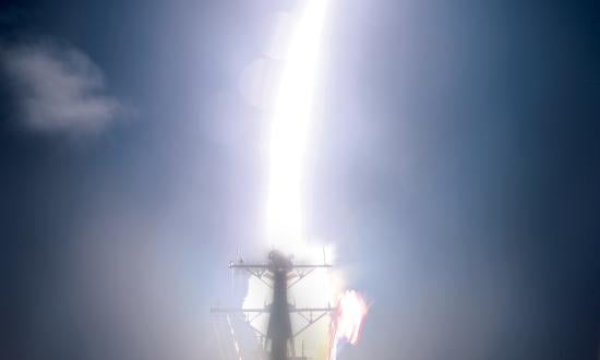 The guided-missile destroyer USS John Finn (DDG-113) launches an SM-3 Block IIA Standard Missile during a ballistic-missile defense test in November 2020.
