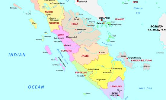 Map showing the island of Sumatra